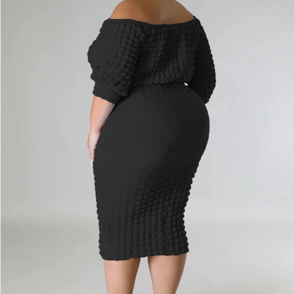 Plus Size Autumn Set One-Character Collar Solid Color Bubble Two-Piece Set - Picture 4 of 13